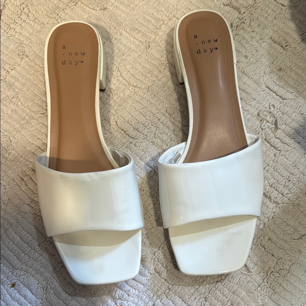 A New Day White Mules with Square-Toe Design